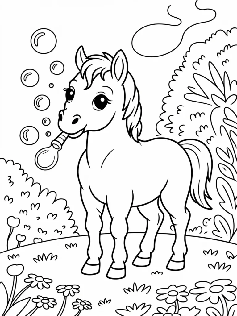 baby horse blowing bubbles horse coloring page