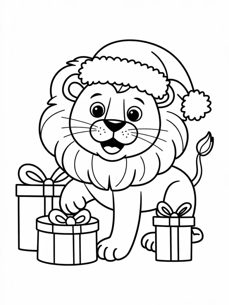 lineart of a christmas lion wearing a sa troKtOP5Twy1gnJt68gf0g OH3ITlBQMO0GPbstppOgg