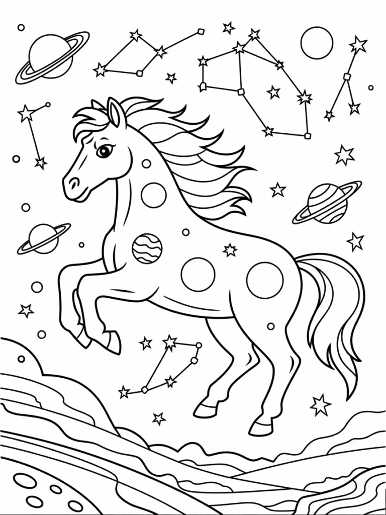 lineart of a galaxy horse with planets c jstBTWmfSweST50X GFzvg Gf2iDQYeSJK8m0uQsS Rrg