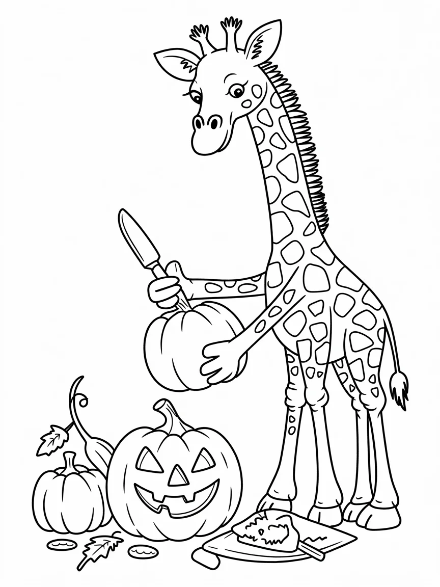lineart of a giraffe carving pumpkins fo GgRIUOwvRB