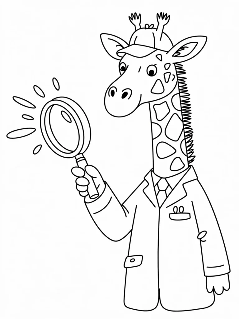 lineart of a giraffe detective solving a C2g2H5rkRFenCQ5l3Etvvg crDucmwETaiVjD8juBTMIA