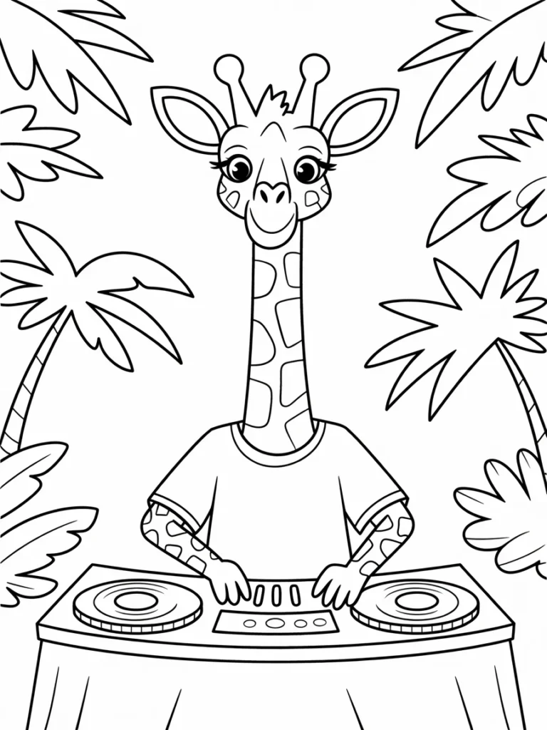 lineart of a giraffe dj at a jungle part d4LT3BrGRDGytesg05yOkA UxyCWTWrQRCQJ11D5VkkSw