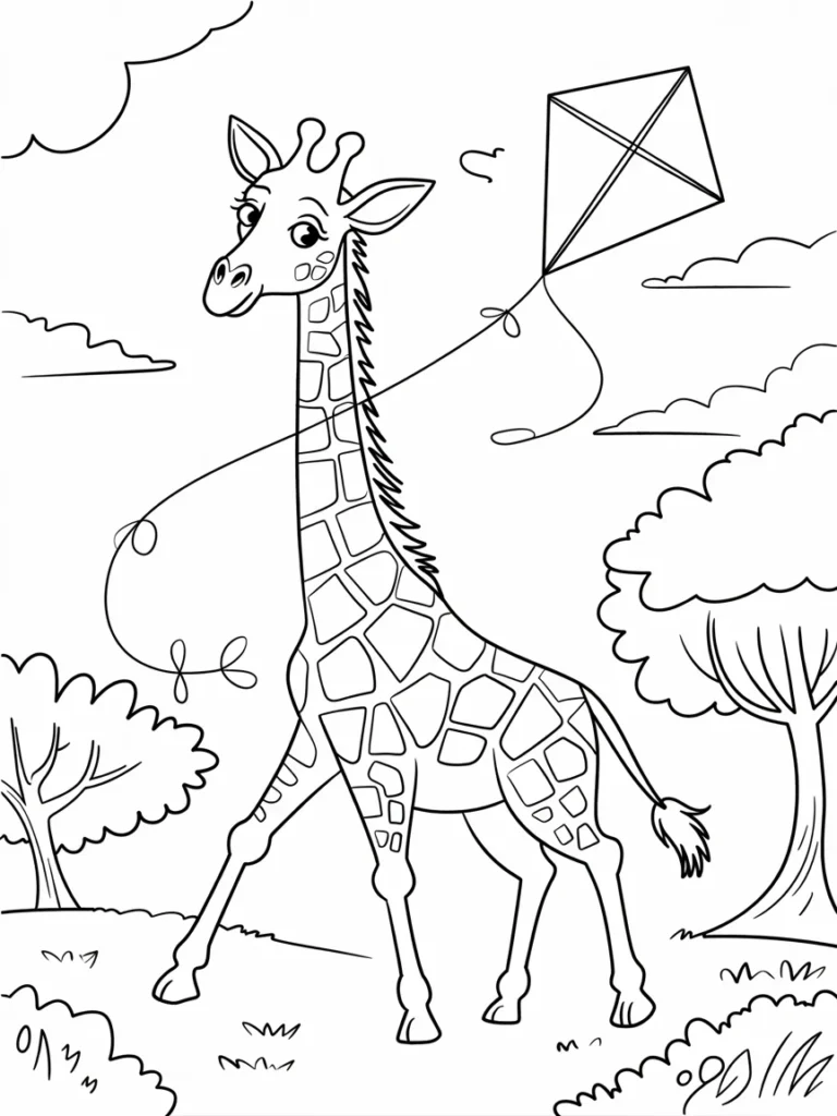 lineart of a giraffe flying a kite on a s mKgbogQ0GN6yuGfQF3TA 1XmxLXJ5Qs6HcinZd0KJJA