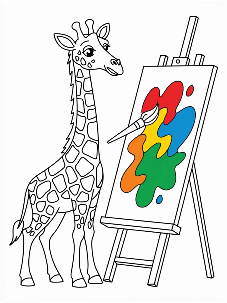 lineart of a giraffe painting a giant ca vzwgc1nfRh2gNRjrvBpJsw ob9YqkRVSYS6ZzqbWxklaQ