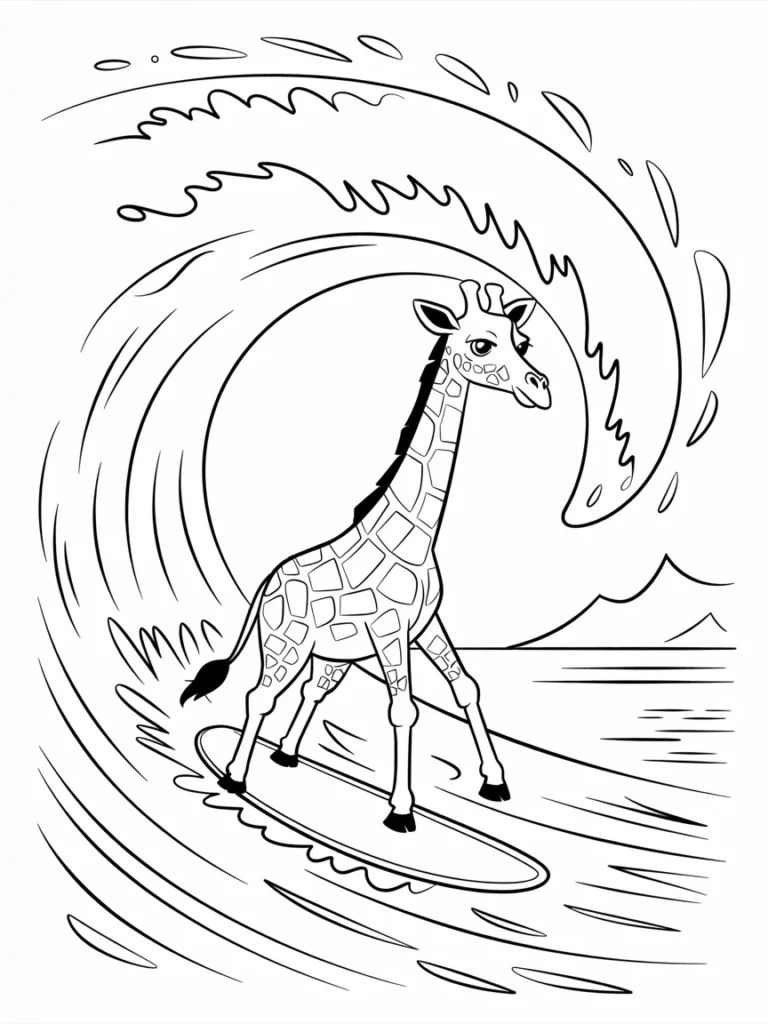 lineart of a giraffe surfing a huge ocea J7CFrx3pR72qLUw3NwLMCw XB idfQdTBavKm2DmQJbcA