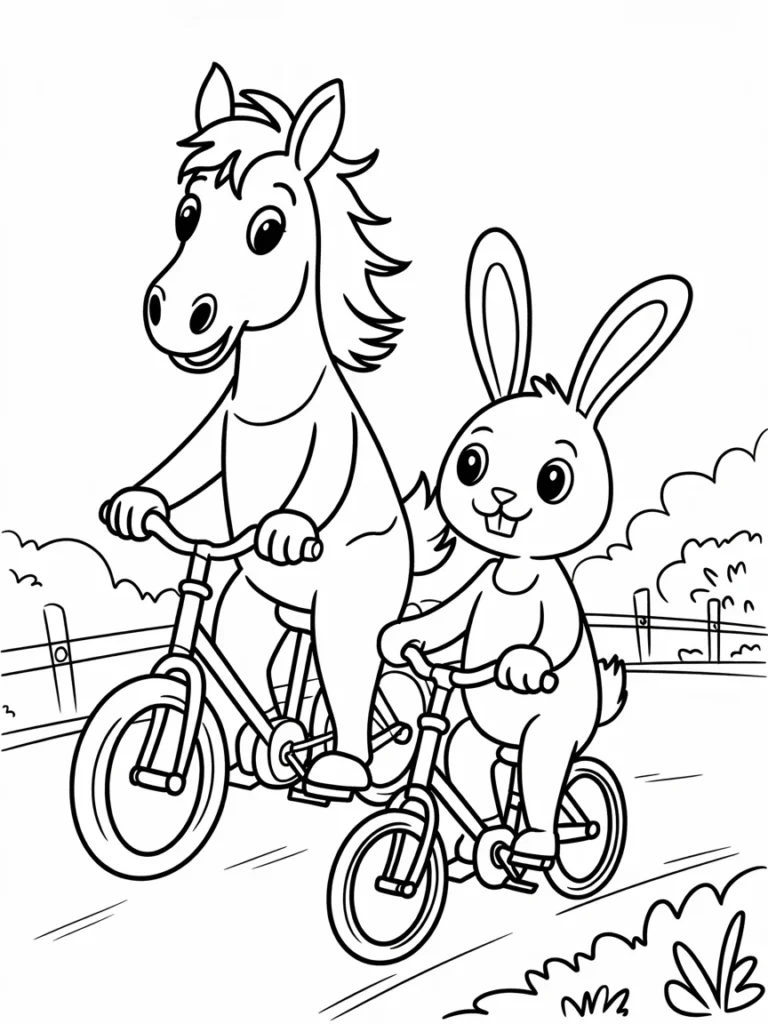 lineart of a horse and bunny riding bicy JzW3ihIcTyCXKUG8711UIg xqUCp8NqRxGxyj1 4dJP0A