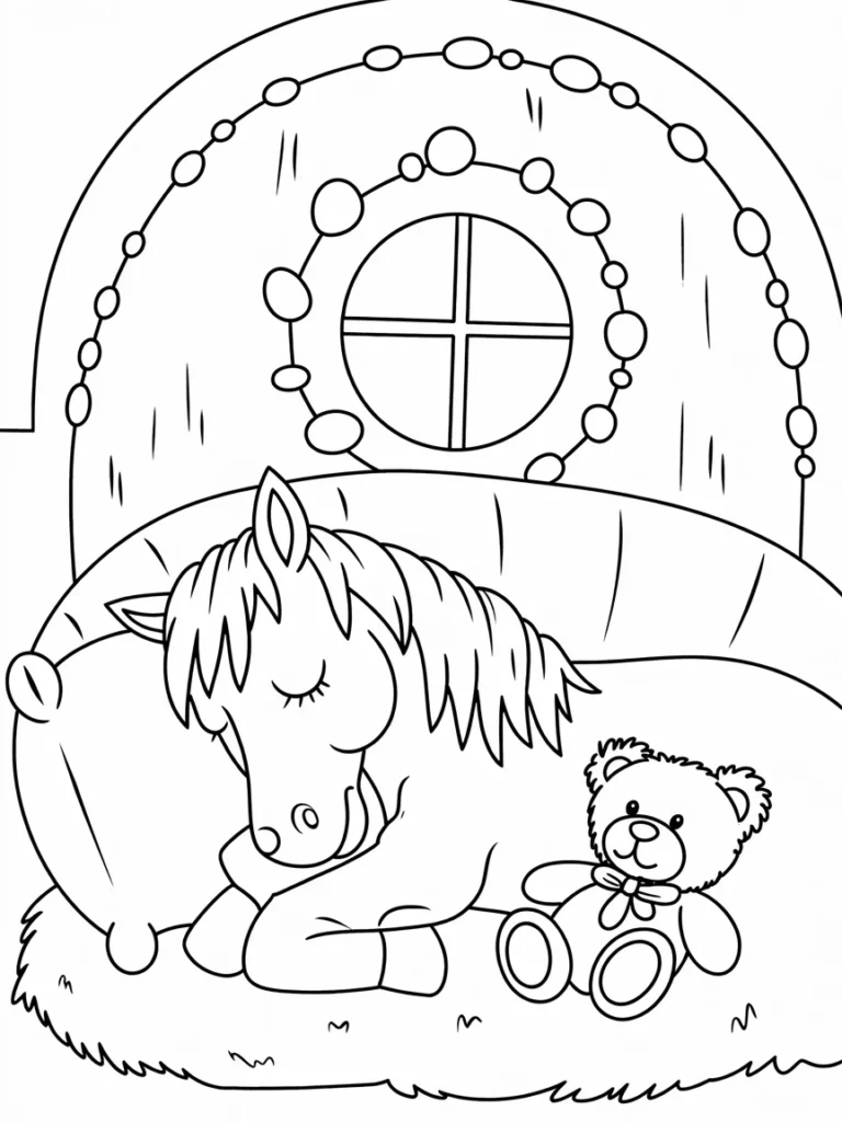 lineart of a horse sleeping in a cozy ba tSosTrfLT72G4mVyir z A cJ5GV7K7SZaijcqqMtHEhw