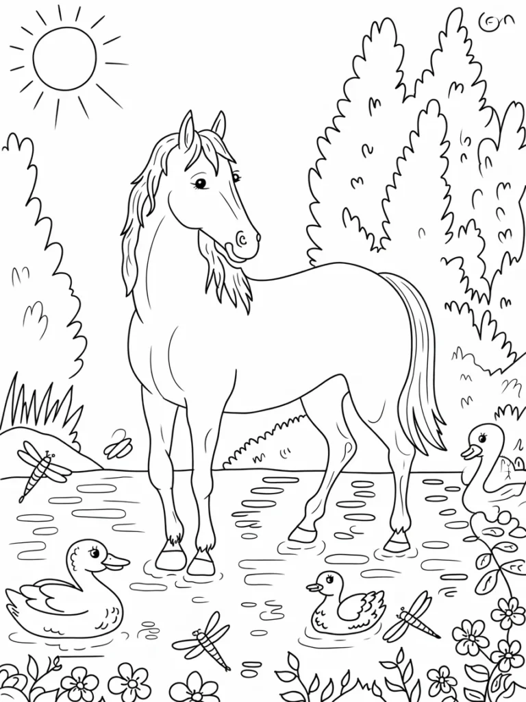 lineart of a horse standing near a peace KbUtzhZtT5aRkK7JinR63g 6MjUjXoNT4ujVStDCtDFUA