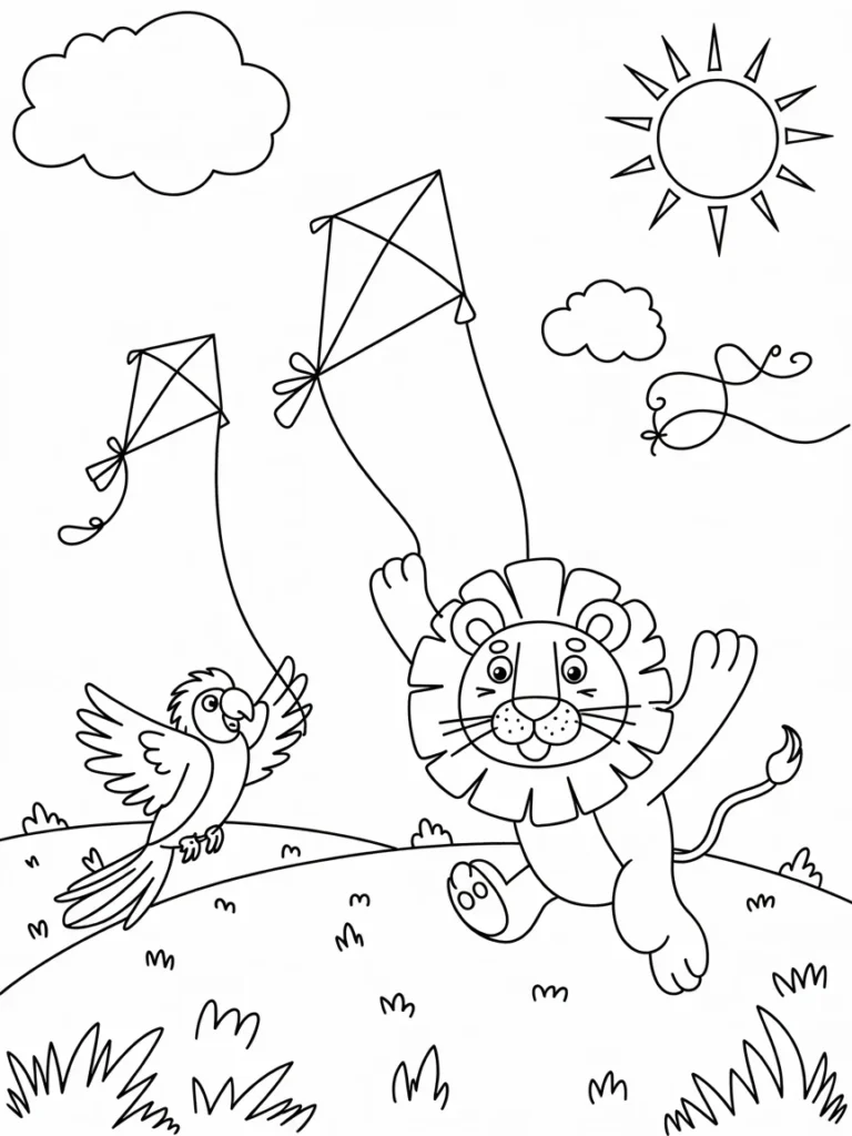 lineart of a lion and parrot flying kite B1ZfeJEYSzeZh6TM13bZAQ eE0kxGfrRYW9bgAcQUduVA