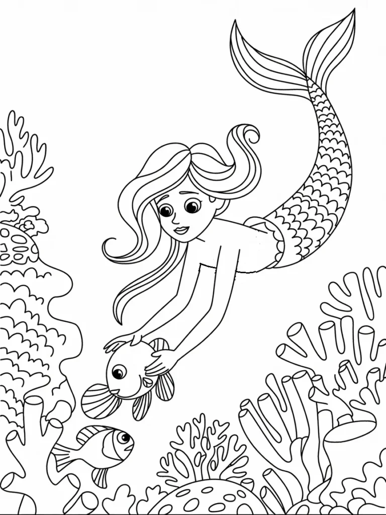 lineart of a mermaid helping fish stuck 7YhZxZ3AR uddAda1jexhg StdcLu2xRoW1KrdsavPC5Q