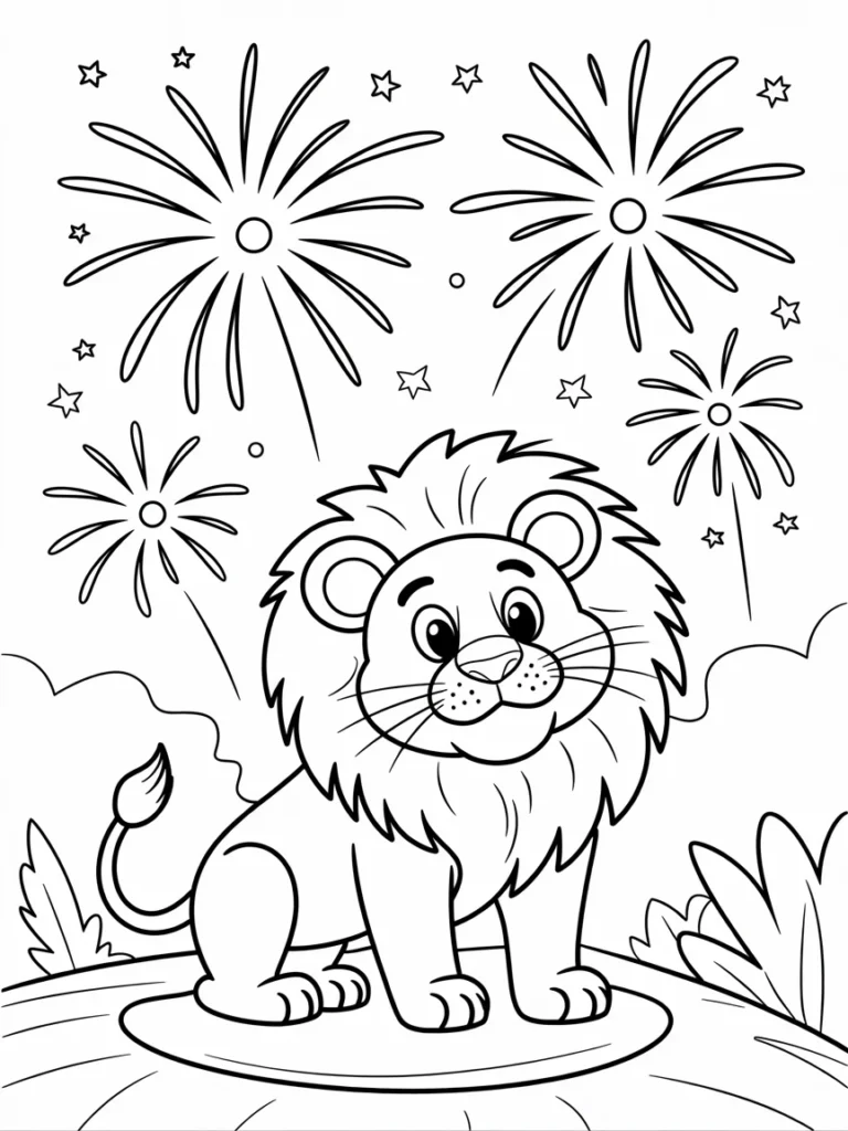 lineart of a new years eve lion watching hTflKcsWQZi7eUE75aY2Pg gDi3exBZRxW5AcFTEFGtUw