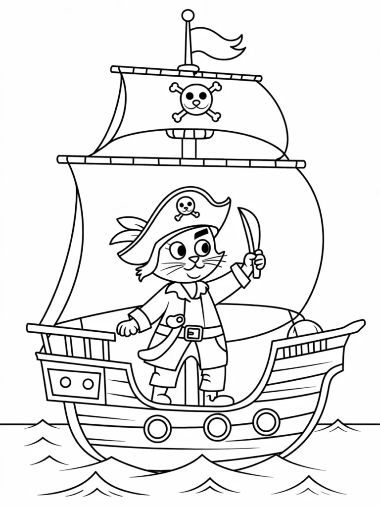 lineart of a pirate cat on a ship holdin c BN2MFsQ3 S7iZg2tEV3A vrfUfywQQpaGh1fq6tiSYg