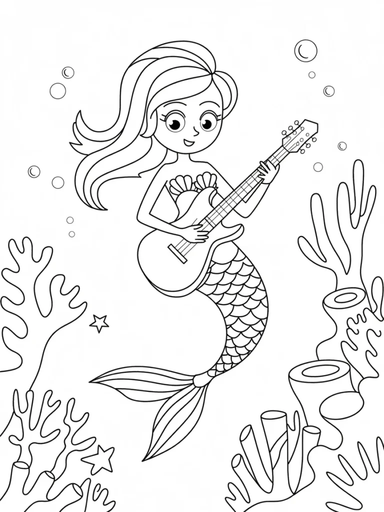 lineart of a rockstar mermaid playing a fD35w2tuTiCYhUEyirW4mg bh1gNxOBRhePm u9cXa72A