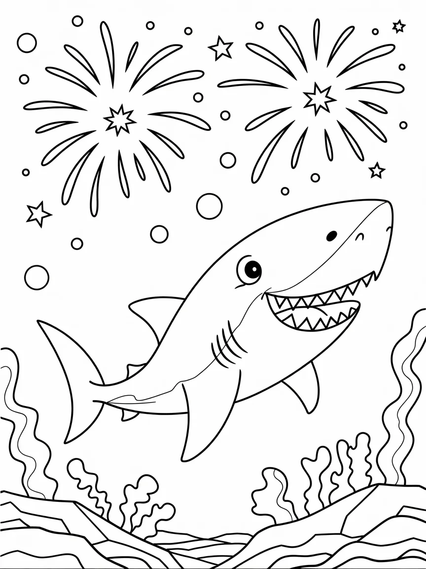 lineart of a shark enjoying fireworks un q5 eujhkRz6X HPntitfOA AtFYzEhdTyekIFuQ935W5Q