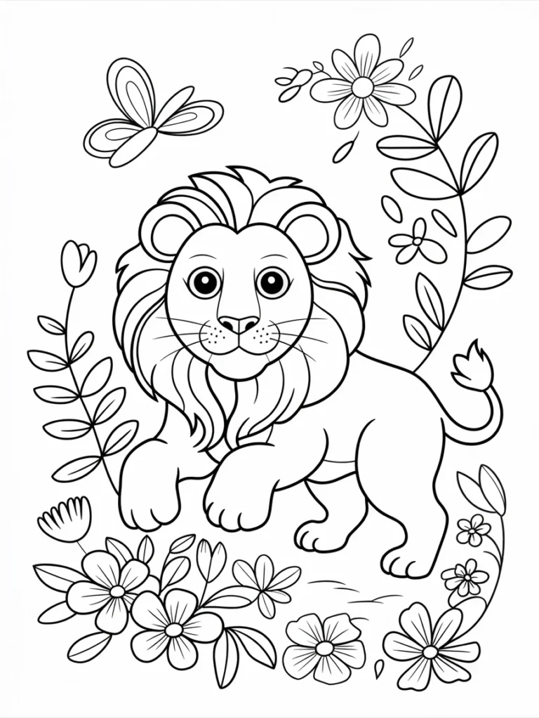 lineart of a spring lion surrounded by b V6lW6z4pQseZnPVaEbtELQ 2byjQR4qSQ sef9Oq6qfEA