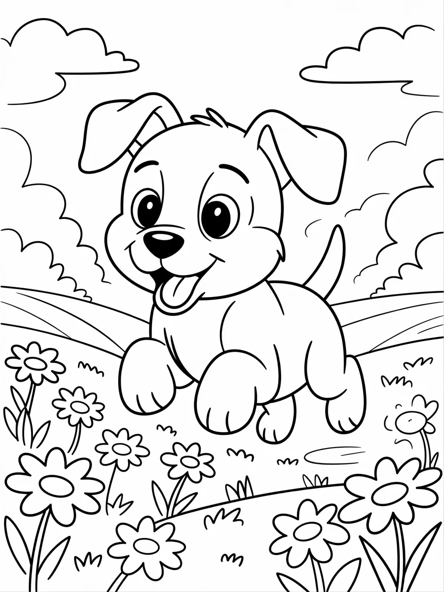 lineart of a spring puppy jumping in