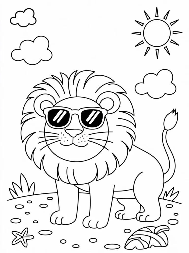 lineart of a summer lion wearing sunglas CCDc7oSBREuKQdgVyyUHyQ G2E0xz23SvC0kJz NJ57Yg