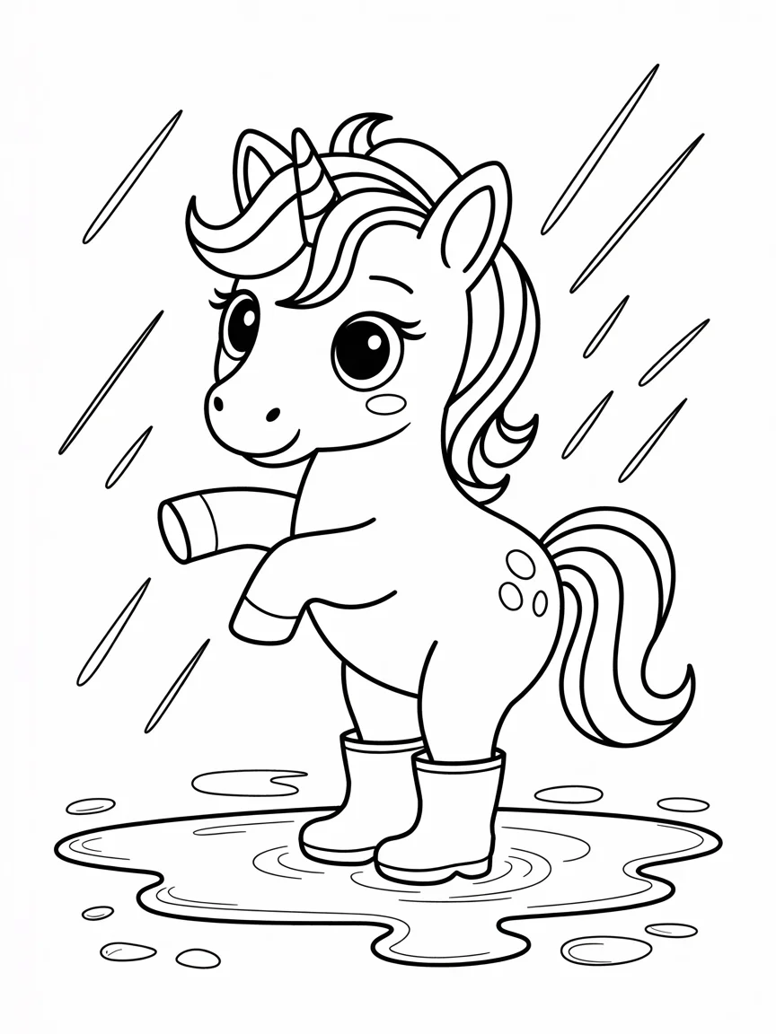 lineart of a tiny unicorn playing in a