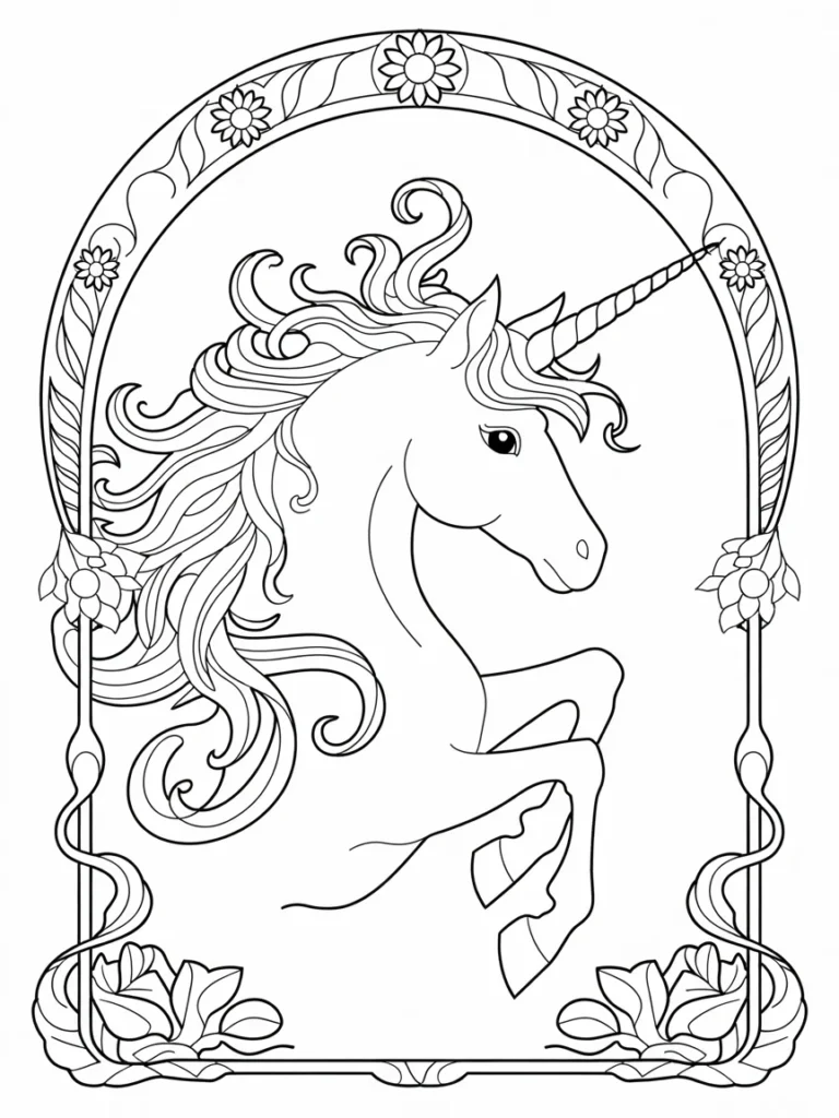 lineart of a unicorn framed in an art no a0VdMirLSb6M3xju Ut8zw FRG2EKOYR1qXMEG6KU8H0w
