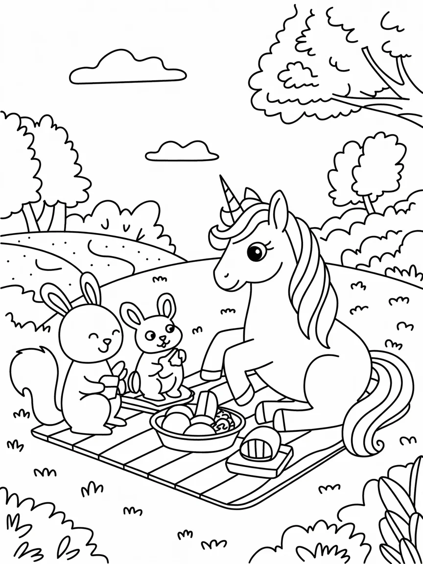 lineart of a unicorn having a picnic wit xj1YVE6 Q4e0M1GOOXzFAQ DZ6JQitiS y E8bjfDyVVw