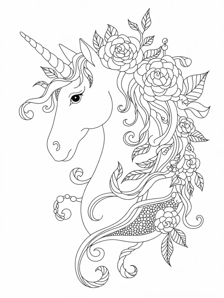 lineart of a unicorn with a flowing flor LxZpmJxxRVSaeKVTxEYt5w k6wYQFW4RTG4PGAqLOdKlw