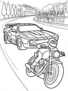 A car and a bike racing coloring page