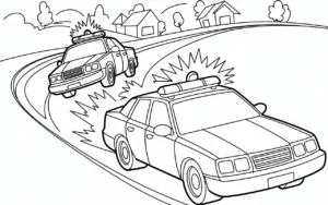 Police car chasing another car coloring page