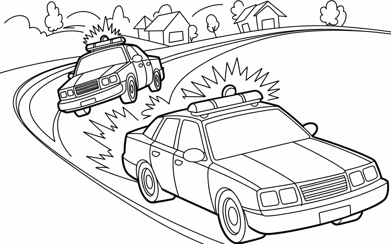Police car chasing another car coloring page