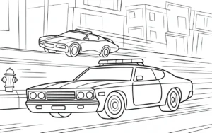 Police cars racing coloring page