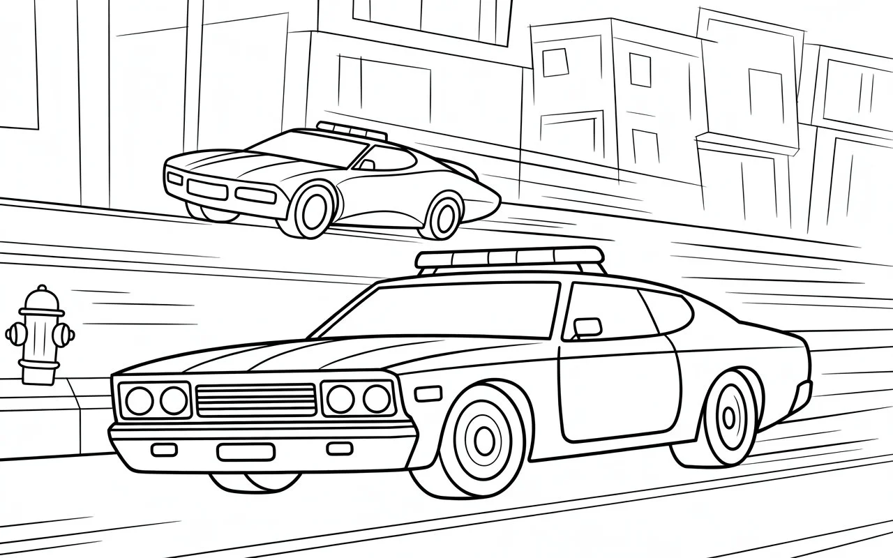 Police cars racing coloring page
