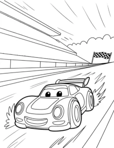 Race car sparks on the race track coloring page
