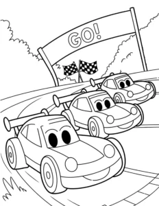 Race cars starting a race coloring page