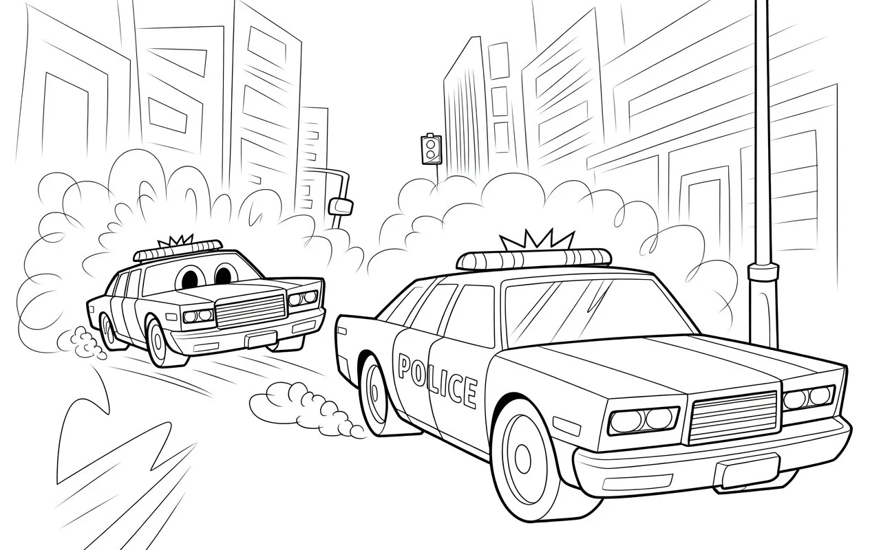 Two police cars coloring page