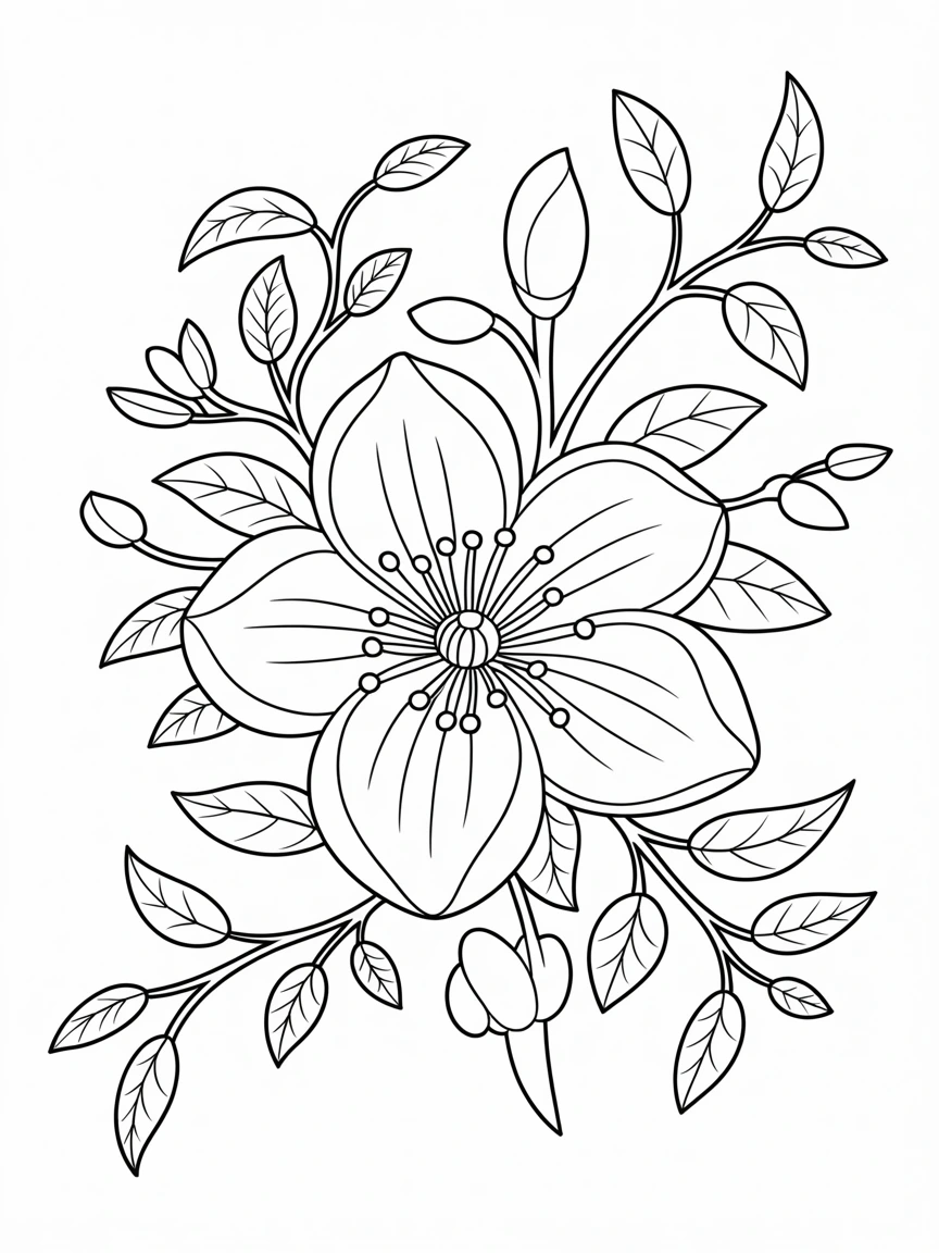 a black and white line art illustration of a jasmine